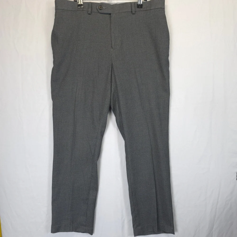 Ralph Lauren Men 34x28 Grey Houndstooth Dress Pants Flat Front Straight Leg‎